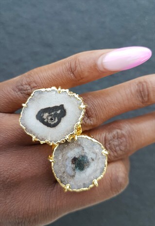 GREY BLACK 'SOLAR POWER' GOLD GEMSTONE STATEMENT RING