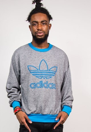 90'S VINTAGE ADIDAS GREY BLUE SWEATSHIRT JUMPER
