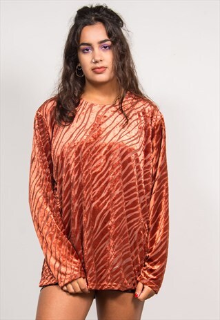 VINTAGE 90'S ORANGE VELVET ZEBRA PATTERN TOP