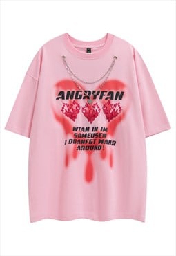 Heart graffiti t-shirt grunge chain tee punk top in pink