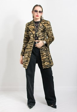 Vintage 90's faux fur jacket in tiger pattern animal 