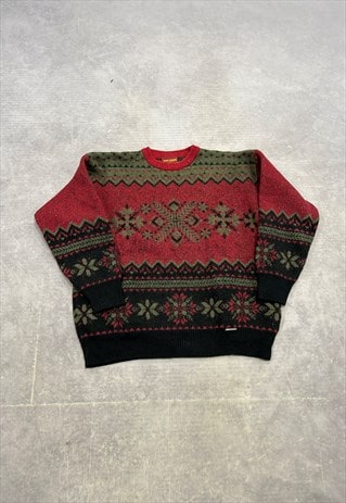 VINTAGE KNITTED JUMPER ABSTRACT PATTERNED CHUNKY KNIT 