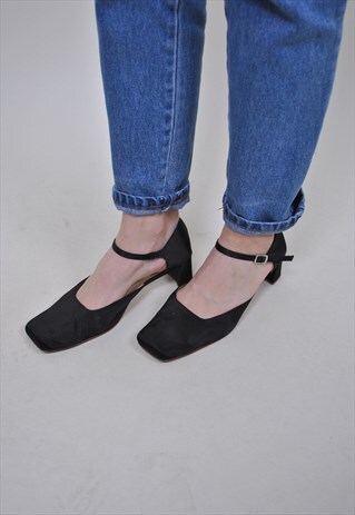 VINTAGE BLACK EVENING PUMPS, HIGH HEEL SUIT WOMEN SHOES