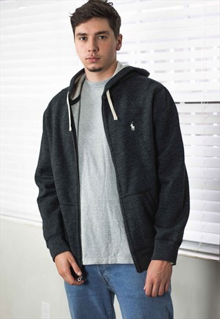 VINTAGE POLO RALPH LAUREN HOODIE SWEATSHIRT LOGO 90S L 28.3