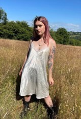 Vintage 90s White Satin Detail Cute Summer Slip Dress