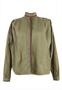 Vintage Button Up Shirt 50s Military Long Sleeve Khaki Green