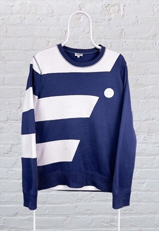 VINTAGE KENZO SWEATSHIRT BLUE WHITE STRIPED MEDIUM