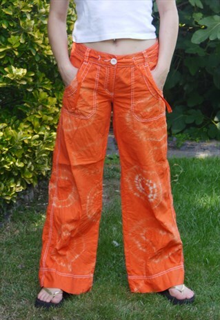 VINTAGE 90S WIDE LEG ORANGE TIE DYE TROUSERS