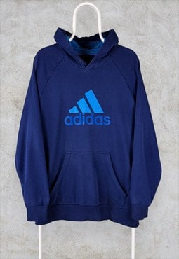 Vintage Adidas Hoodie Blue Pullover Spell Out Logo Men Large