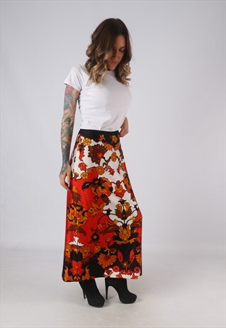 FLORAL PRINT SKIRT HIGH WAISTED LONG PATTERNED UK 12 (CW4G)