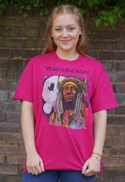 Vintage Pink Single Stitch Year of the Indian TShirt Womens