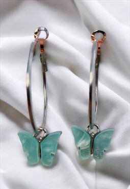 Turquoise Butterfly Hoop Earrings
