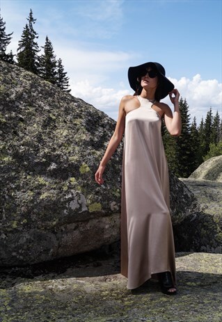 BEIGE LONG DRESS MAXI KAFTAN TUNIC EVENING DRESS F1708