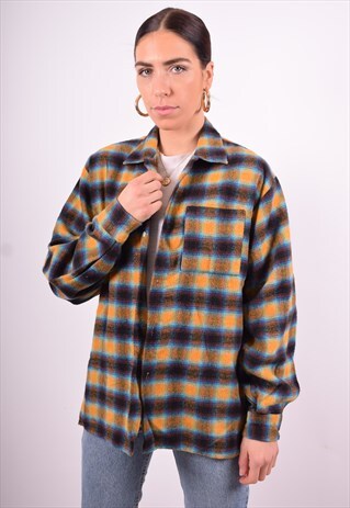 WOMENS VINTAGE FLANNEL SHIRT XL MULTI CHECK 90'S