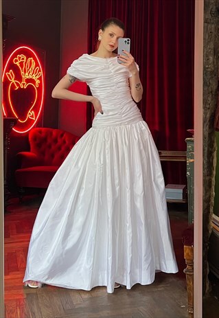 80's Ruched Wedding Dress, Bridal gown, Princesscore Dress