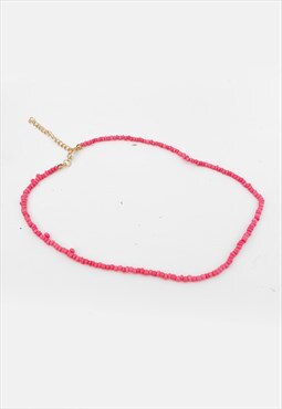 54 Floral 4mm Faux Pearl Necklace Chain - Pink/Gold