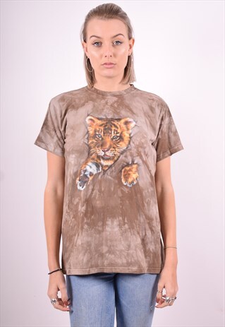 WOMENS VINTAGE T-SHIRT TOP MEDIUM BROWN 90'S