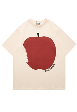 Apple print t-shirt Y2K fruit food tee in cream
