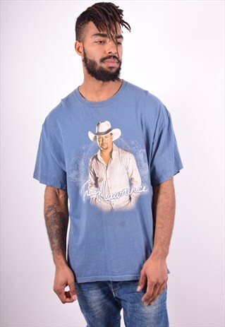 MENS VINTAGE T-SHIRT TOP LARGE BLUE 90'S