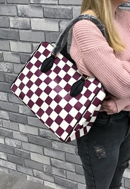 Purple & White Large Checkered Bag