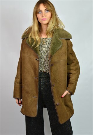 VINTAGE 70S DARK BROWN SHEEPSKIN SHEARLING COAT