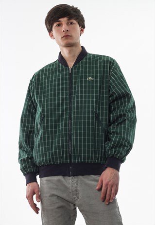 VINTAGE LACOSTE REVERSIBLE BOMBER 90S GREEN BLUE CHECKED