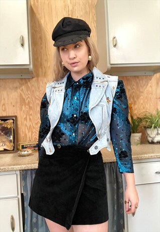 VINTAGE 80S DENIM BUTTERFLY EMBROIDERED JACKET