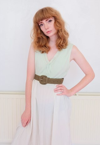 VINTAGE 70S CUTE LACE AND RIBBON TANK TOP IN MINT GREEN