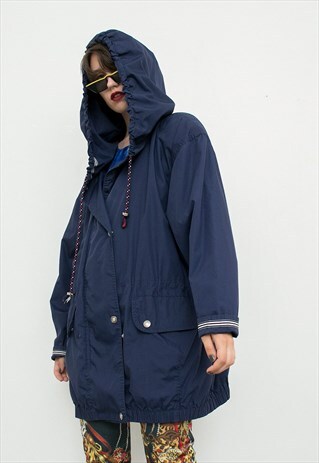 VINTAGE COAT DARK SCANDINAVIAN BLUE HOODED AUTUMN JACKET