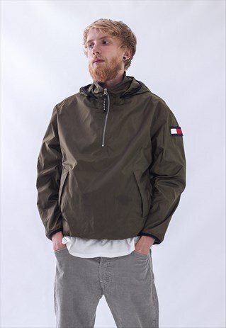 VINTAGE MENS TOMMY HALF ZIP WINDBREAKER FLEECE JACKET ANORAK