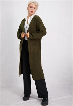 Khaki Oversized Cable Cozy Open Cardigan ONE SIZE FIT (10 To