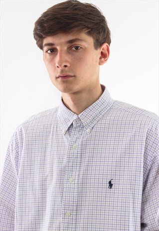 VINTAGE POLO RALPH LAUREN 90S WHITE CHECKED LONG SLEEVE