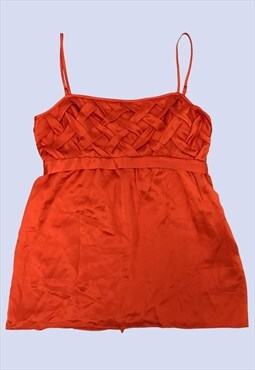 Y2K Coral Orange Weave Strappy Summer Casual Cami Top 