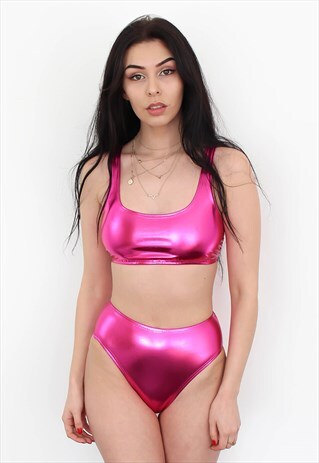 HIGH WAISTED BIKINI IN PINK METALLIC LYCRA