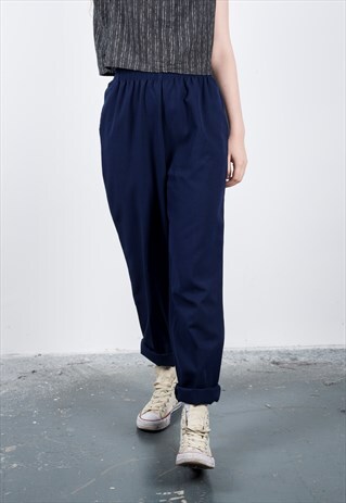 VINTAGE 1990S NAVY BLUE HIGH-WAISTED TROUSER