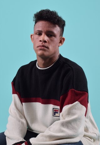 FILA WHITE, MAROON AND BLACK EMBROIDERED KNITTED JUMPER