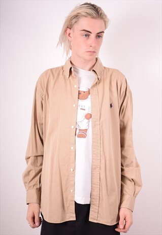 RALPH LAUREN MENS VINTAGE SHIRT LARGE BROWN 90S