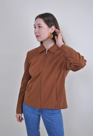 90S BROWN MINIMALIST BLAZER, VINTAGE PARTY JACKET