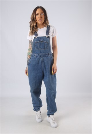 VINTAGE DENIM DUNGAREES BICH REWORKED UK 12 MEDIUM (B3H)