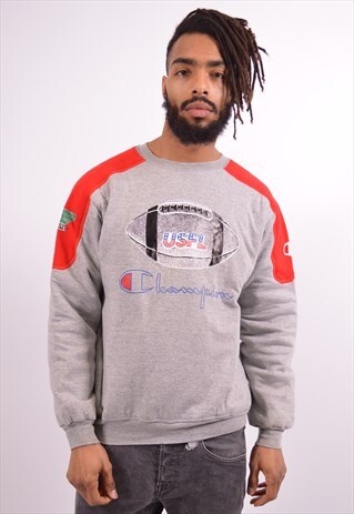 CHAMPION MENS VINTAGE USFL SWEATHIRT JUMPER LARGE GREY 90S
