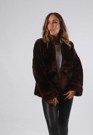VINTAGE FAUX FUR COAT JACKET SHORT UK S 10 (9BQ)