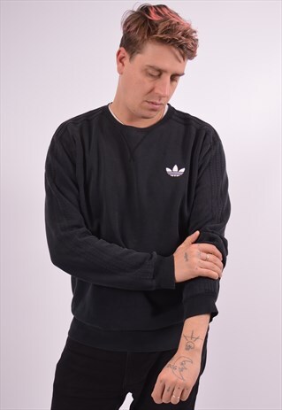 ADIDAS MENS VINTAGE SWEATSHIRT JUMPER XL BLACK 90S