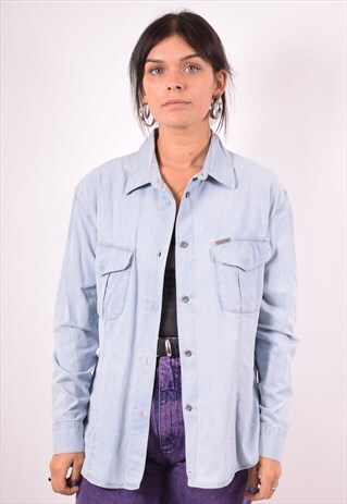 CALVIN KLEIN WOMENS VINTAGE DENIM SHIRT XL BLUE 90S