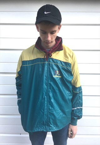 MENS NEWLINE VINTAGE GREEN YELLOW RUNNING ZIP UP JACKET
