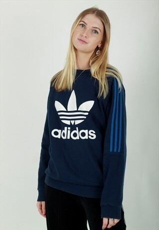 ADIDAS ORIGINALS NAVY BLUE TRE FOIL LOGO SWEATSHIRT