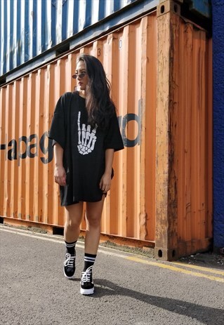 OVERSIZED GRUNGE SLOGAN T-SHIRT ROCK AND ROLL