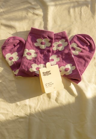 Purple Bold Floral Print Socks