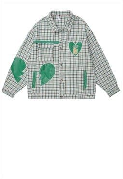 Check print jacket varsity tartan hearts bomber in green