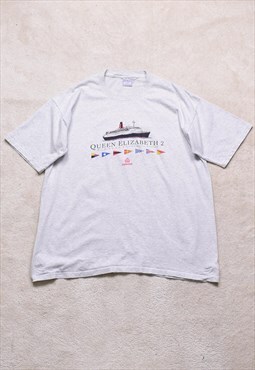 Vintage 90s Grey Nautical Graphic T Shirt