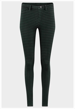 Green & Black Check Jeggings Bodycon Skinny Fit Pant Trouser